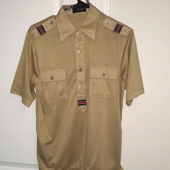 The Rogue Vintage 1970’s Military Epaulette Tan Short sleeve Retro Shirt M - Picture 1 of 6